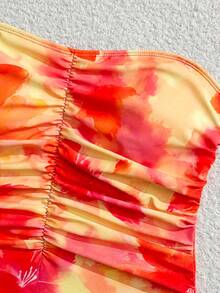 Swim Vcay Traje de baño de una pieza con tirantes finos, espalda descubierta y ajuste ceñido con estampado floral para vacaciones de verano en la playa de las mujeres - Multicolor - Ver 4