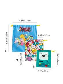 ADVENTURE TIME X SHEIN 可爱卡通印花涤纶旅行收纳袋，分类整理袋，多种尺寸可选，适用于各种尺寸的包袋，是短途旅行、长途旅行和日常居家收纳的理想之选，适合男孩、女孩、男士、女士和学生，充满冒险、探索和活力，印有芬恩（人类）和杰克（狗狗）图案 - 深湖水藍 - 查看 6