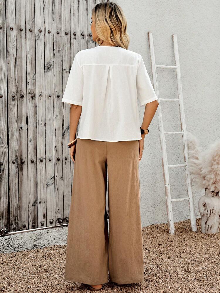 Floral Print Shirt And Solid Color Pants Set For Middle-Aged And Elderly Women