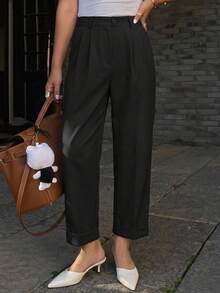 DAZY Casual Plain Straight Leg Trousers,Women Dress Pants Fall - Black - View 6