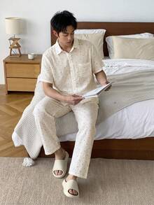 DAZY Short Sleeve & Long Pants Floral Print Men's Pajama Set - Multicolor - View 4