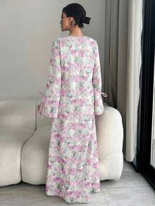 Yasmyna Đầm kiểu Ả Rập thanh lịch in hoa toàn thân dành cho nữ - Màu tím - Xem 6