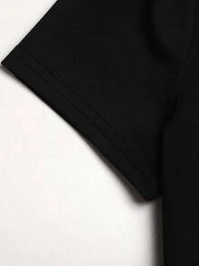 SHEIN Bộ đồ thể thao thường ngày dành cho nữ tuổi teen, áo thun cổ tròn tay ngắn và quần ống rộng phối màu tương phản, đen trắng. - màu đen - Xem 5
