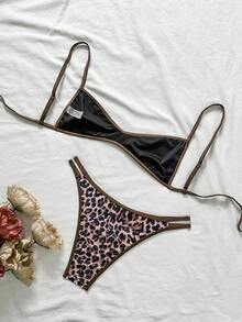 Swim Vcay 女士热带豹纹性感比基尼两件套，休闲度假装，迷你罩杯，夏季度假泳装，情人节女士服装，夏季度假服装 - 彩色 - 查看 3