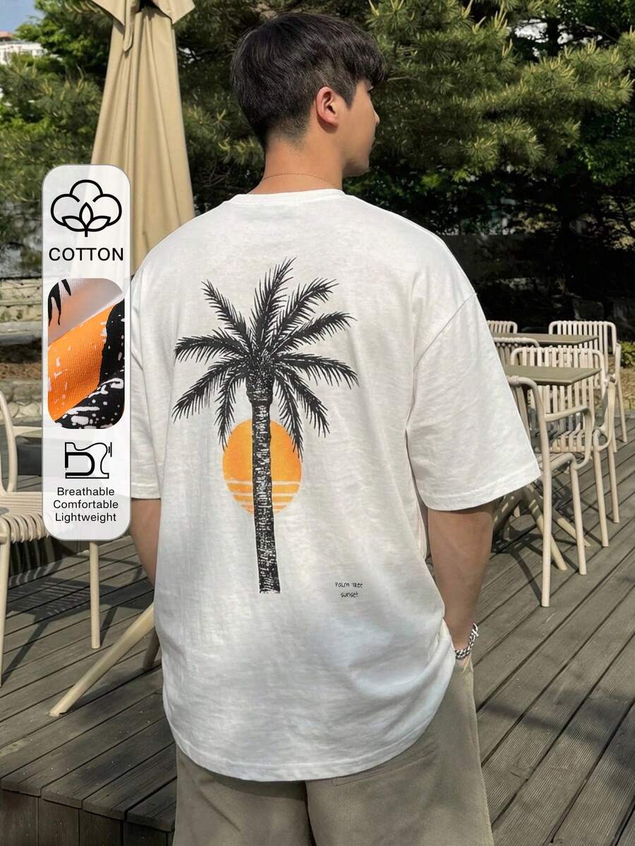 DAZY 男士夏季字母印花白色T恤度假圖案短袖上衣 - 白色 - 查看 1