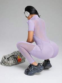 Innovista 女士网眼拼接修身连体裤，马术服 - 淡紫色 - 查看 6