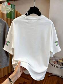 Áo thun ngắn tay vai trễ dáng rộng in họa tiết bướm phong cách thường ngày cho bé gái tuổi teen, phù hợp mặc mùa hè - Nhiều màu - Xem 2