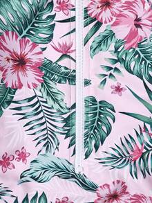SHEIN Bộ đồ bơi liền thân in họa tiết nhiệt đới cho bé gái, thích hợp cho kỳ nghỉ biển. - Hồng - Xem 3