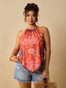 Travachic Plus Size Brown Graphic Off-Shoulder Camisole Gym Summer - Multicolor - View 9