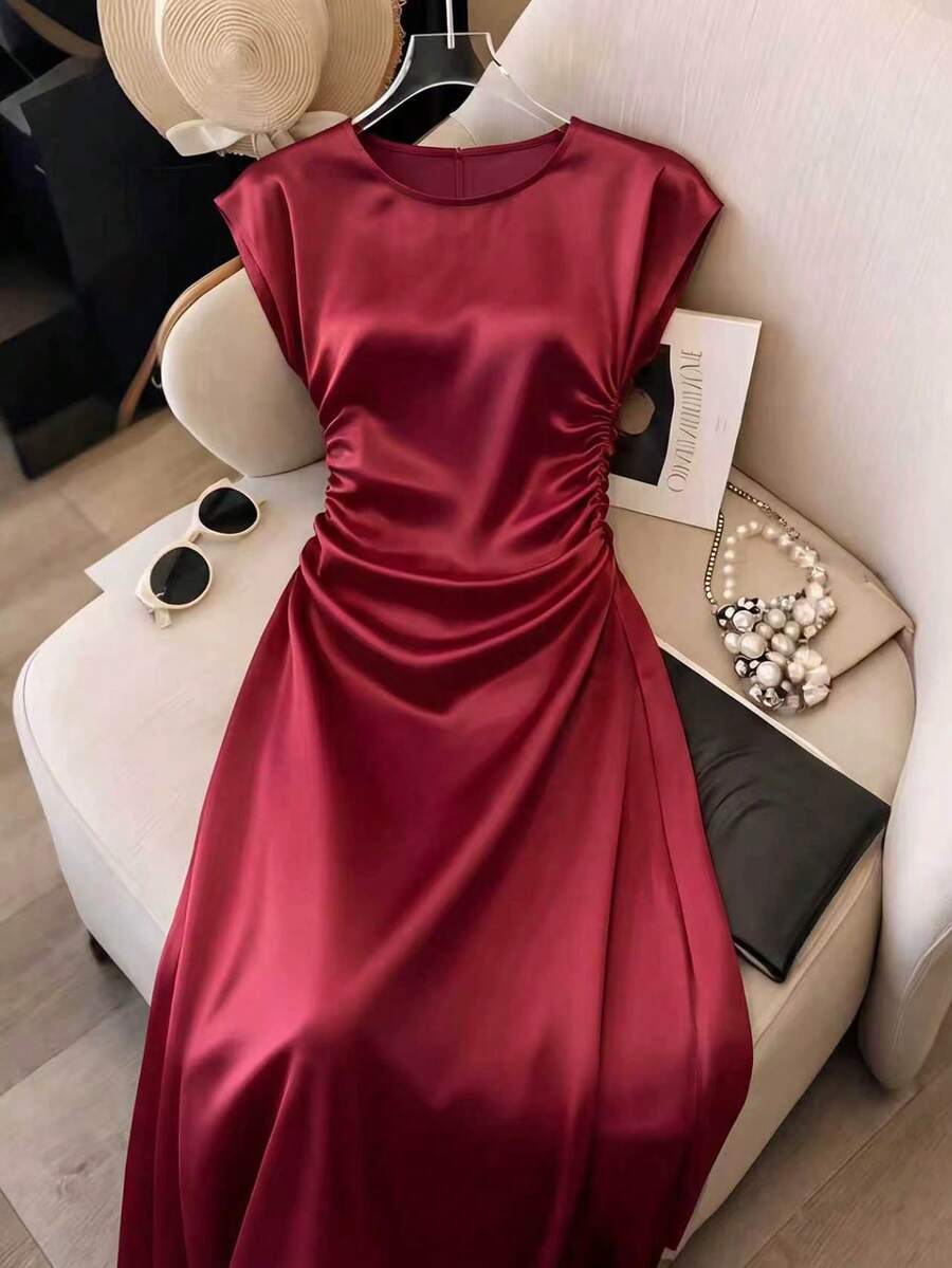 Franclia 優雅婚紗,適合春夏,繫腰設計,酒紅色,修身晚宴禮服 - 酒紅色 - 查看 1
