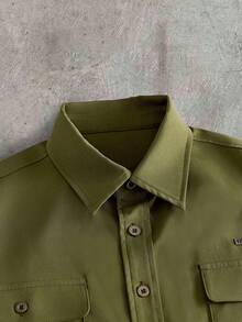 AXEPEAK Men's Fashion Short Sleeve Shirt & Flare Leg Pants Set - Army Green - View 4