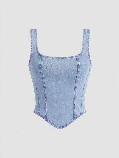 SHEIN MOD Women's Solid Color Casual Denim Top