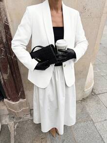 Dripcurv Plus Size Lapel Collar Pocket Long Sleeve Business Casual Blazer - White - View 3