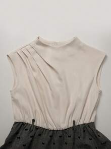 Vestido sin mangas de niña preadolescente con parches de unicolor y estampado - Gris - Ver 4