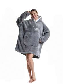 Bata de mujer larga y cómoda tipo manta de TV, bata de franela de doble cara para estar en casa, ropa de estar en casa de manga larga para otoño e invierno - Multicolor - Ver 3