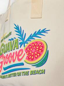 MUSERA "Guava Groove" Graphic Print Tote Bag Summer Beach Swim Going Out Daily Spring Holiday Accessory - Apricot 2 - View 6