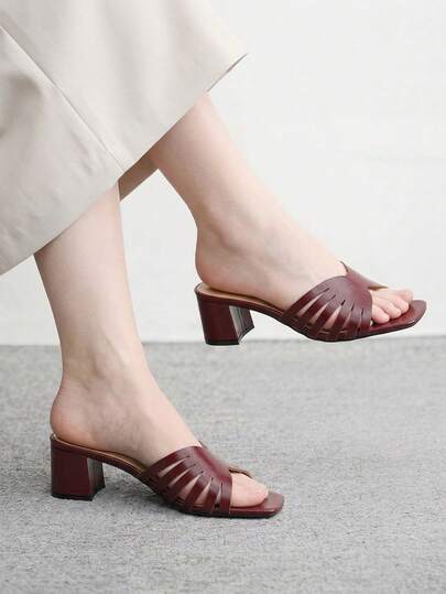 CUCCOO BIZCHIC Giày sandal cao gót màu đỏ tía dành cho nữ, kiểu dáng thoải mái với mũi vuông, thích hợp cho công sở.
