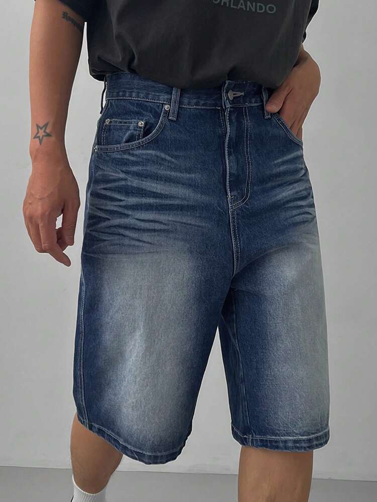 Washed Blue Distressed Denim Men's Shorts