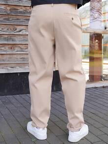 LEOGASHI LEOGASHI Men's Solid Color Button Front Pocket Minimalist Casual Suit Pants, Fall - Khaki - View 2