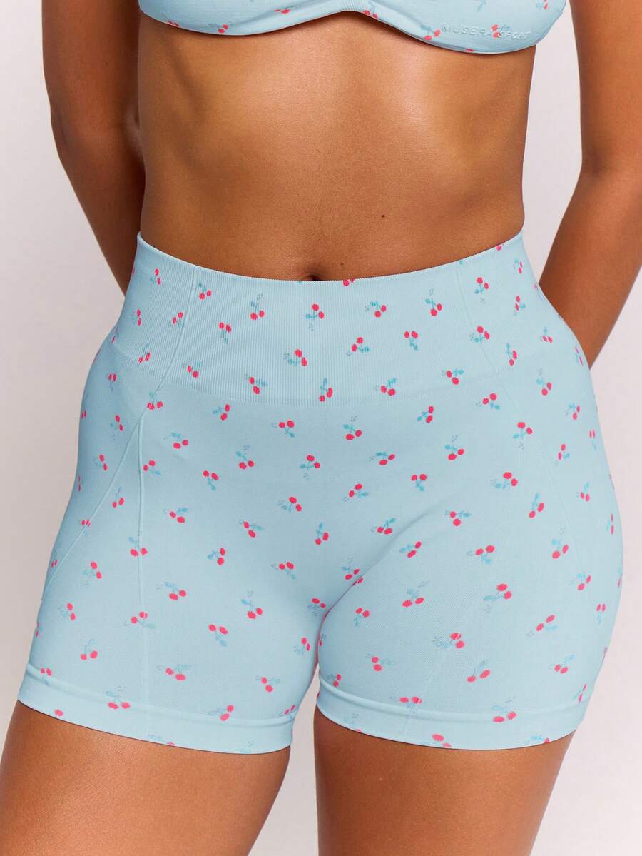 Musera Sport 樱桃印花无缝高腰塑形运动健身健身房可爱普拉提日常 - 淺藍色 - 查看 1