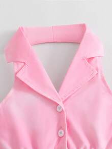 SHEIN 女童夏季新款时尚Polo领露背吊带束腰甜美度假风连衣裙，少女正式礼服 - 粉色 - 查看 10