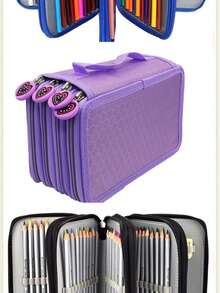 1pc Four-Layer High-Capacity Pencil Case With Durable Handle, Portable Office And Study Stationery Accessories Storage Pencil Case, Personalized Design Heart Pattern Zipper - A Must-Have School Supplies For Back-To-School Season - multicolor - View 4
