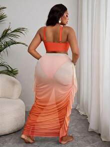 Slaydiva Plus Size Vacation Beach Gradient Bikini Swimsuit With Ruffle Cover-Up Skirt Set - Multicolor - View 2