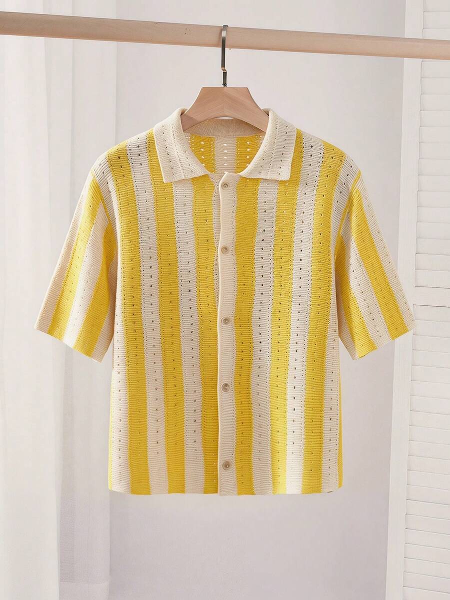 EASEVO Cárdigan casual versátil de uso diario con bloques de color a rayas para hombre de talla grande - Amarillo - Ver 1