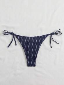Swim Vcay 女士泳裤，随机波点印花，简约侧系珍珠装饰三角裤，夏季 - 彩色 - 查看 2