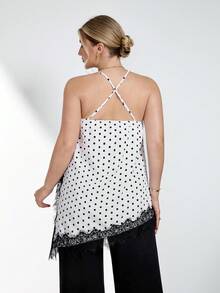 Chikora Plus Size Elegant Lace White Patchwork Tea Party Camisole,Women's Summer Curve Cocktail Tops, Outfits,Office Work Wear Blouses - Brown - View 3