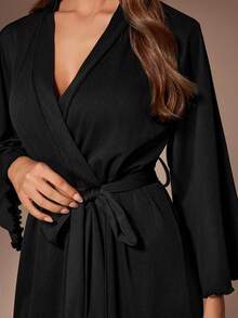Lazeform Women's Textured Rib Knit Sleepwear Robe - Black - View 2
