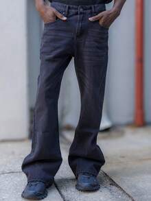 BelSigned BelSigned Men's Fashionable Casual Washed Side Pockets Loose Flared Jeans, Grunge - Black - View 3
