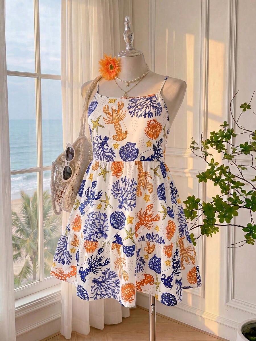 Comfortcana Plus Size All-Over Print Casual Vacation Camisole Dress - Multicolor - View 1