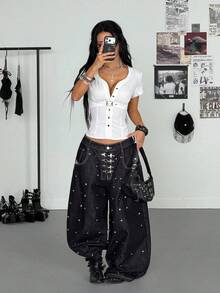 StreetHx Kemeja Lengan Pendek Putih Polos Gaya Streetwear Wanita, Musim Panas - Putih - View 2