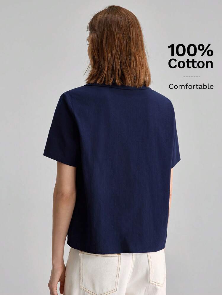 2026 Summer New Blue Polo Collar Short Sleeve Top, Suitable For Urban Commute, Quality Vacation, Music Festival, Spring/Summer Outfit, Casual Urban, Minimalist Fashion, Urban Commute, Elegant Simplicity Summer Outfit