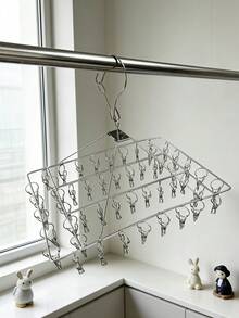 1PC Stainless Steel Drying Rack With 20/50 Clips - A Windproof Hanging Organizer For Socks And Underwear, Space Saving Multi-Function Hooks Suitable For Home And Retail Use, Great For Back To School, Stainless Steel Drying Rack To Dry Socks And Underwear - Silver - View 3