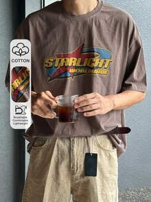 DAZY Men's Summer T-Shirt With Letter Print,Graphic Tees - Coffee Brown - View 1