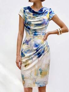 Airaco Đầm midi dệt kim ngắn tay, thắt eo, in họa tiết tie-dye thời trang mùa hè. - Nhiều màu - Xem 3