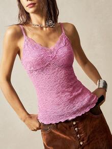 Bohemela Boho einfarbiges Paisley-Jacquard-Strick-Camisole, figurbetonter Sommerferienstil für Frauen - Pink - Übersicht 5