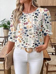 EMERY ROSE Áo sơ mi nữ tay phồng in họa tiết, thích hợp mặc thường ngày hoặc công sở. - Nhiều màu - Xem 6