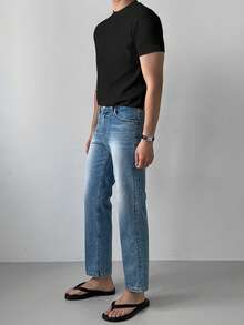 DAZY Camiseta casual de verano para hombre con cuello redondo, manga corta y unicolor - Negro - Ver 5
