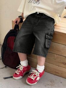 Quần cargo denim ống rộng dáng rộng cho bé trai - màu đen - Xem 7