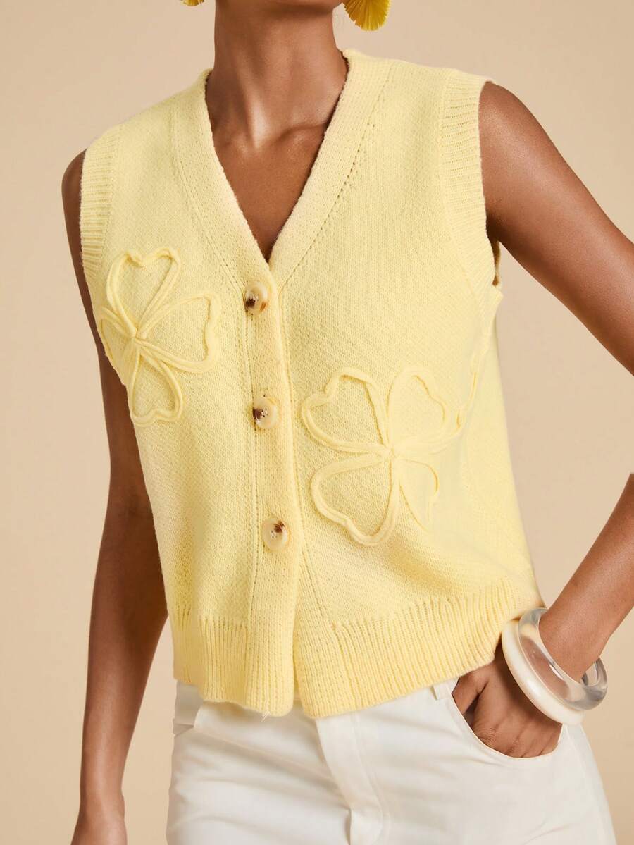 Travachic Women's Autumn Casual Button-Front Sleeveless Cardigan Everyday Pale Yellow - Yellow - View 1