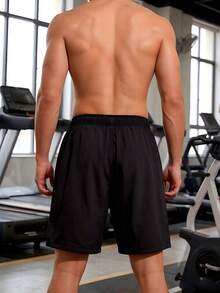 GymBeat 1pc Men's Graphic Elastic Sports Shorts For Outdoor Workout, Gym - Black - View 2