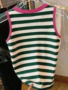 DrmWander Canotta casual da donna con scollo rotondo, con stampa a lettere e righe, con bordi a contrasto - Multicolore - Visualizzare 2