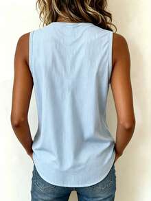 EMERY ROSE Women's Fashionable Versatile Denim Effect Print Striped Minimalist Top - Blue - View 2