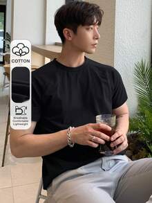 DAZY Hombres Camiseta algodón unicolor de manga raglán - Negro - Ver 8