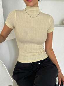 DAZY Women Casual Turtleneck Slim Fit Base Layer Top - Yellow - View 2
