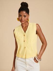 Travachic Women's Autumn Casual Button-Front Sleeveless Cardigan Everyday Pale Yellow - Yellow - View 5