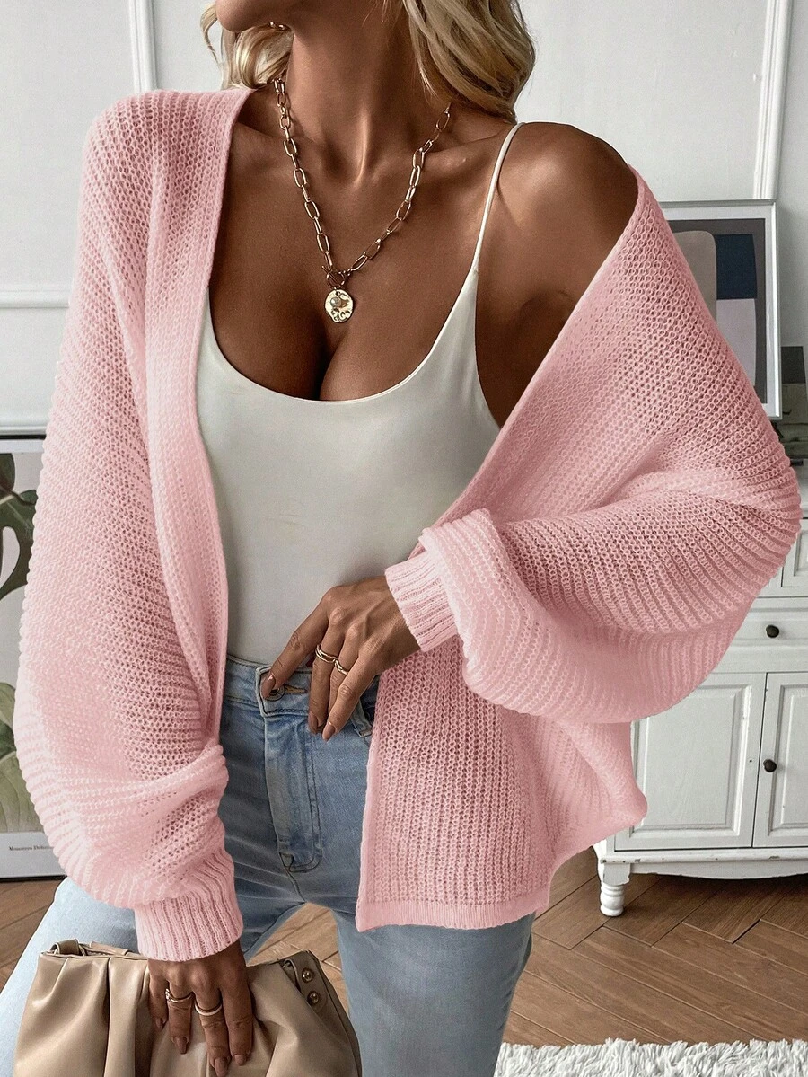 EMERY ROSE Women's Fashionable Versatile Sweet Sheer Knit Cardigan, Suitable For Daily Commute - Pink - View 1